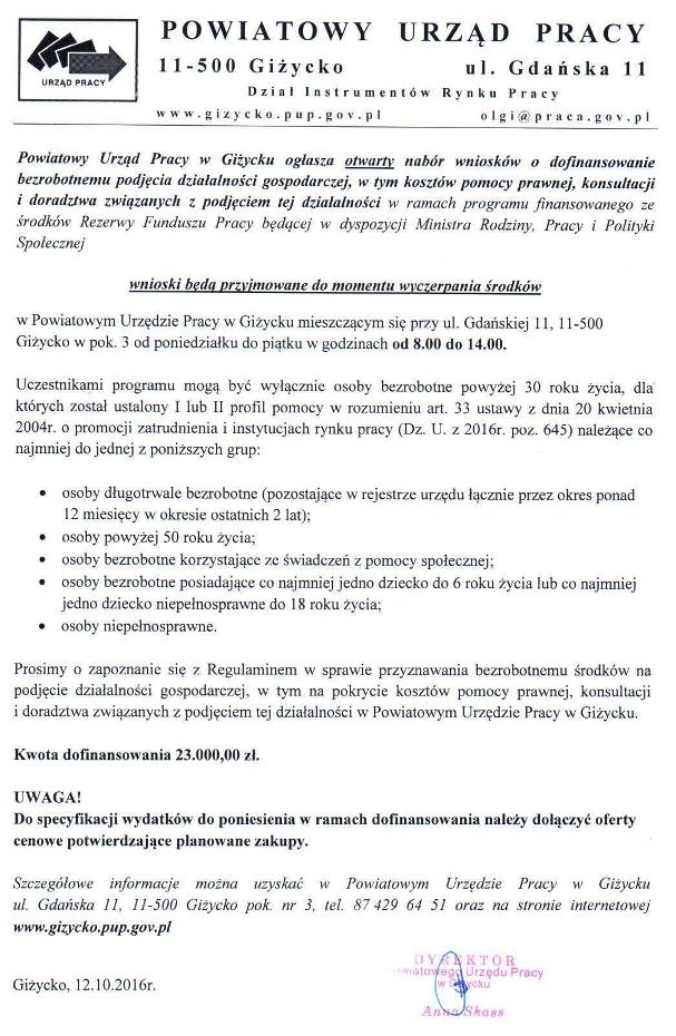 Dofinansowanie Podjęcia Działalności Gospodarczej Wniosek