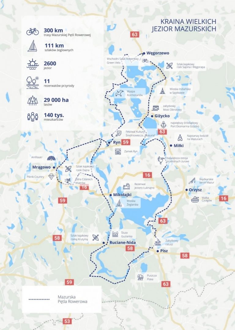 mapa mazurskiej pętli rowerowej