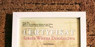 zdjęcie certyfikatu - szkoła wierna dziedzictwu