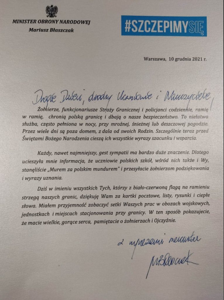 Podziękowania za udział w akcji "Murem za polskim mundurem"