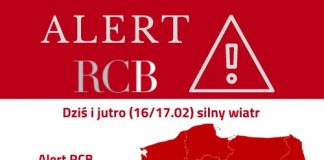 alert RCB - silny wiatr