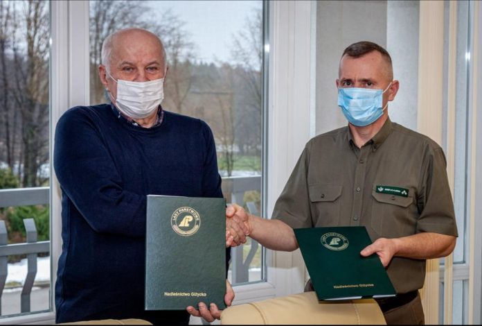 zdjęcie z podpisania porozumienia między PTTK a Nadleśnictwem