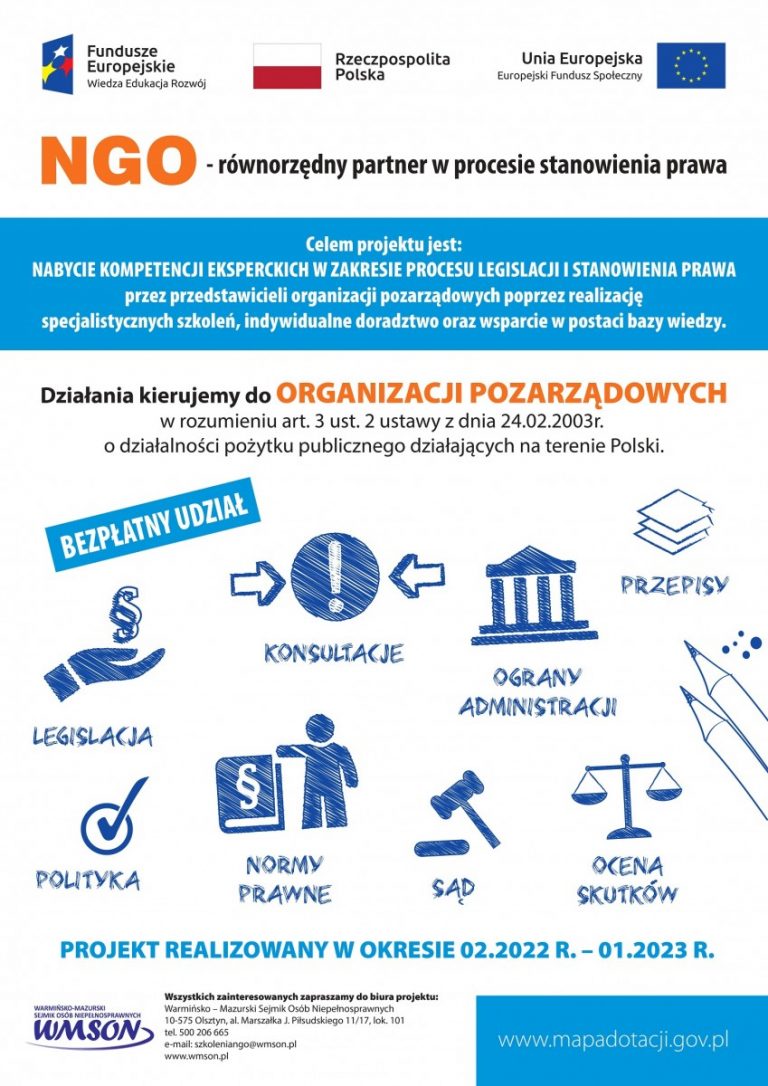 Bezpłatne szkolenia – NGO – równorzędny partner w procesie stanowienia prawa