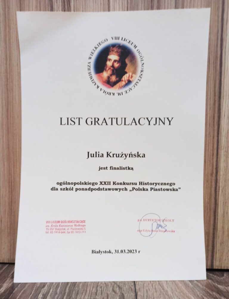 Uczennica I LO finalistką XXII Konkursu Historycznego „Polska Piastowska”