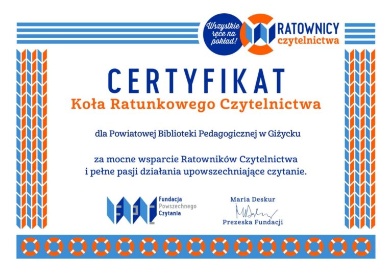 Certyfikaty Koła Ratunkowego Czytelnictwa