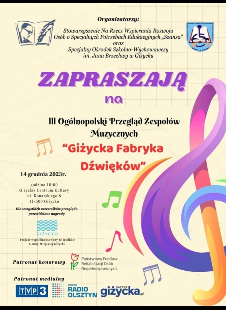 Zapraszamy na III Ogólnopolski Przegląd Zespołów Muzycznych „Giżycka Fabryka Dźwięków”