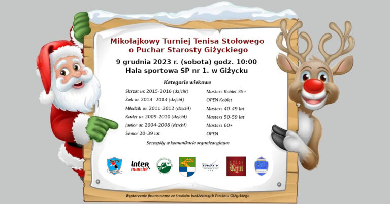 Zaproszenie na Mikołajkowy Turniej Tenisa Stołowego