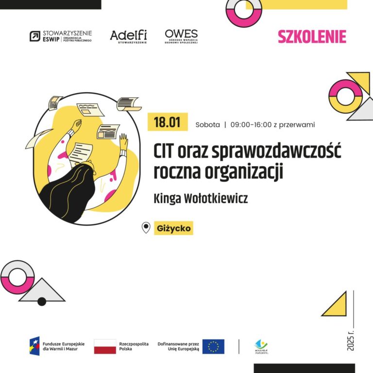 Szkolenie w Giżycku! „CIT oraz sprawozdawczość roczna organizacji”