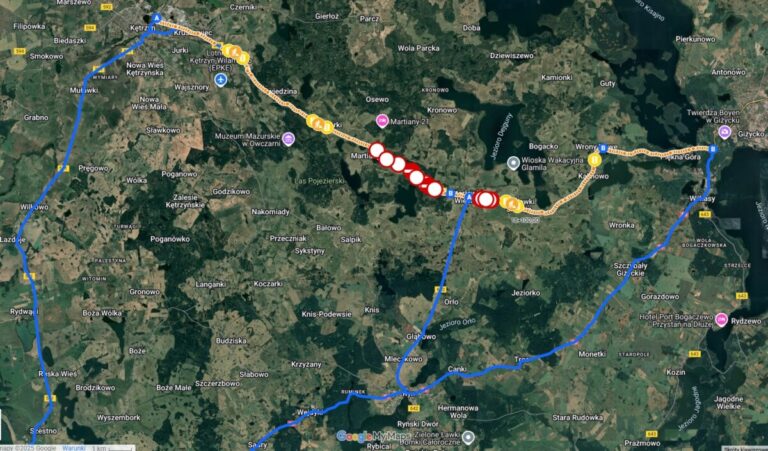 Utrudnienia w ruchu na odcinku drogi wojewódzkiej nr 592 na odcinku Kętrzyn – Giżycko – zmiana od: 13.05.2025r.