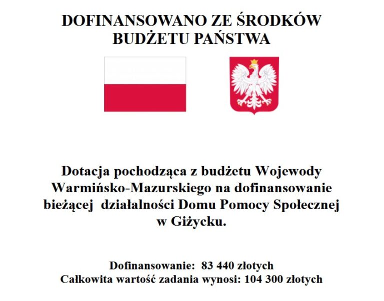Dofinansowanie bieżącej działalności DPS w Giżycku w 2025 roku